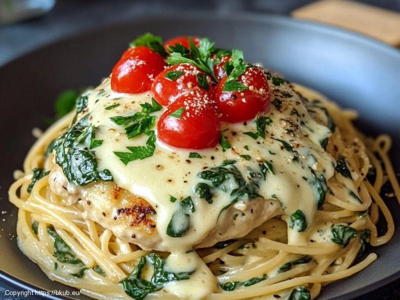 Spaghetti mit Spinat-Frischkäse-Sauce 